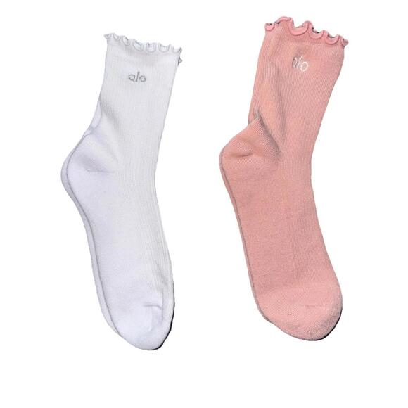 Other - New 2 Pr. ALO Curly Lettuce Edge/Ruffled Socks Pink White Sz M Valentines Barbie